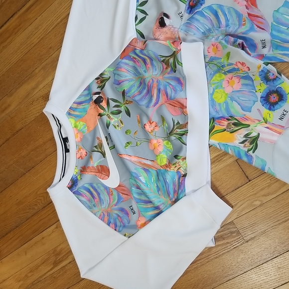 RARE NIKE BEAUTIFUL Tropical Hawaiian 2 pc set mesh insert bottoms NWOT sz L - Picture 2 of 8